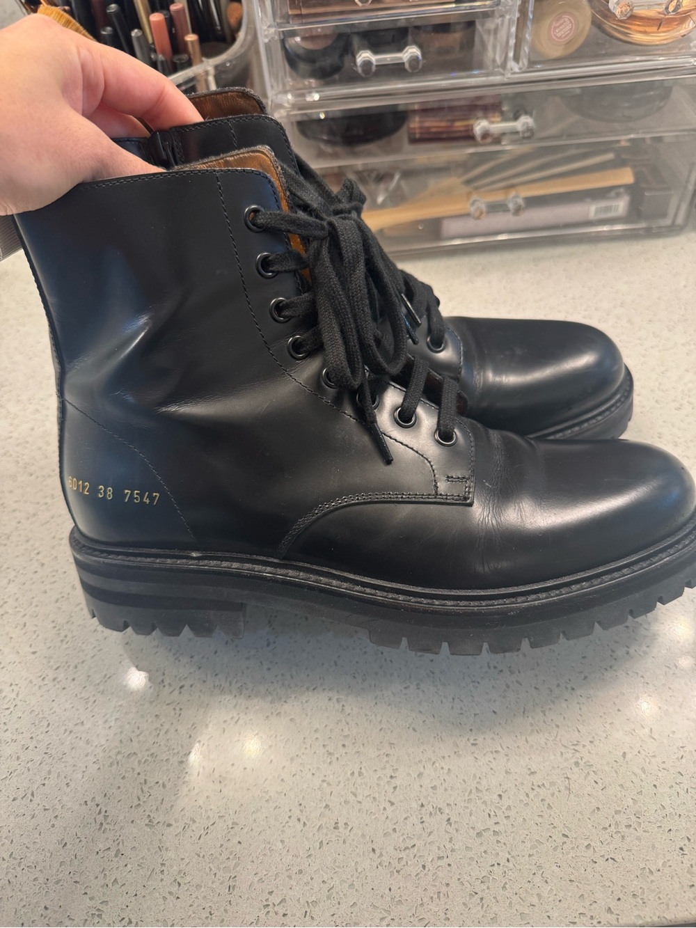 Common projects black leather combat boots